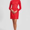 CLOTHING Lela Rose | Flocked Velvet Lace Mock Neck Dress Red