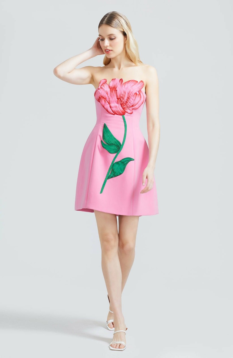 CLOTHING Lela Rose | Stretch Twill Floral Embroidered Mini Dress Peony