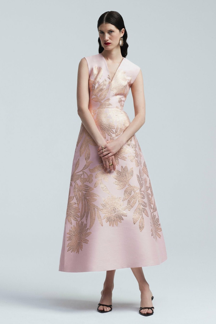 CLOTHING Lela Rose | Floral Metallic Jacquard Blair Dress Blush