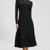 CLOTHING Lela Rose | Diamond Detail Knit Long Sleeve Midi Dress Black