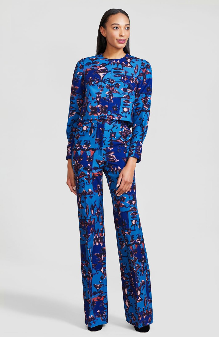 CLOTHING Lela Rose | Vintage Floral Crepe Maggie Pant Cerulean