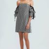 CLOTHING Lela Rose | Polka Dot Silk Organza Bow Sleeve Mini Dress Black Multi