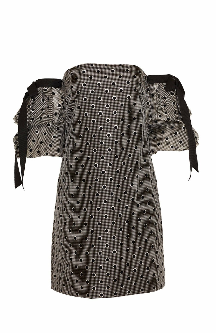 CLOTHING Lela Rose | Polka Dot Silk Organza Bow Sleeve Mini Dress Black Multi