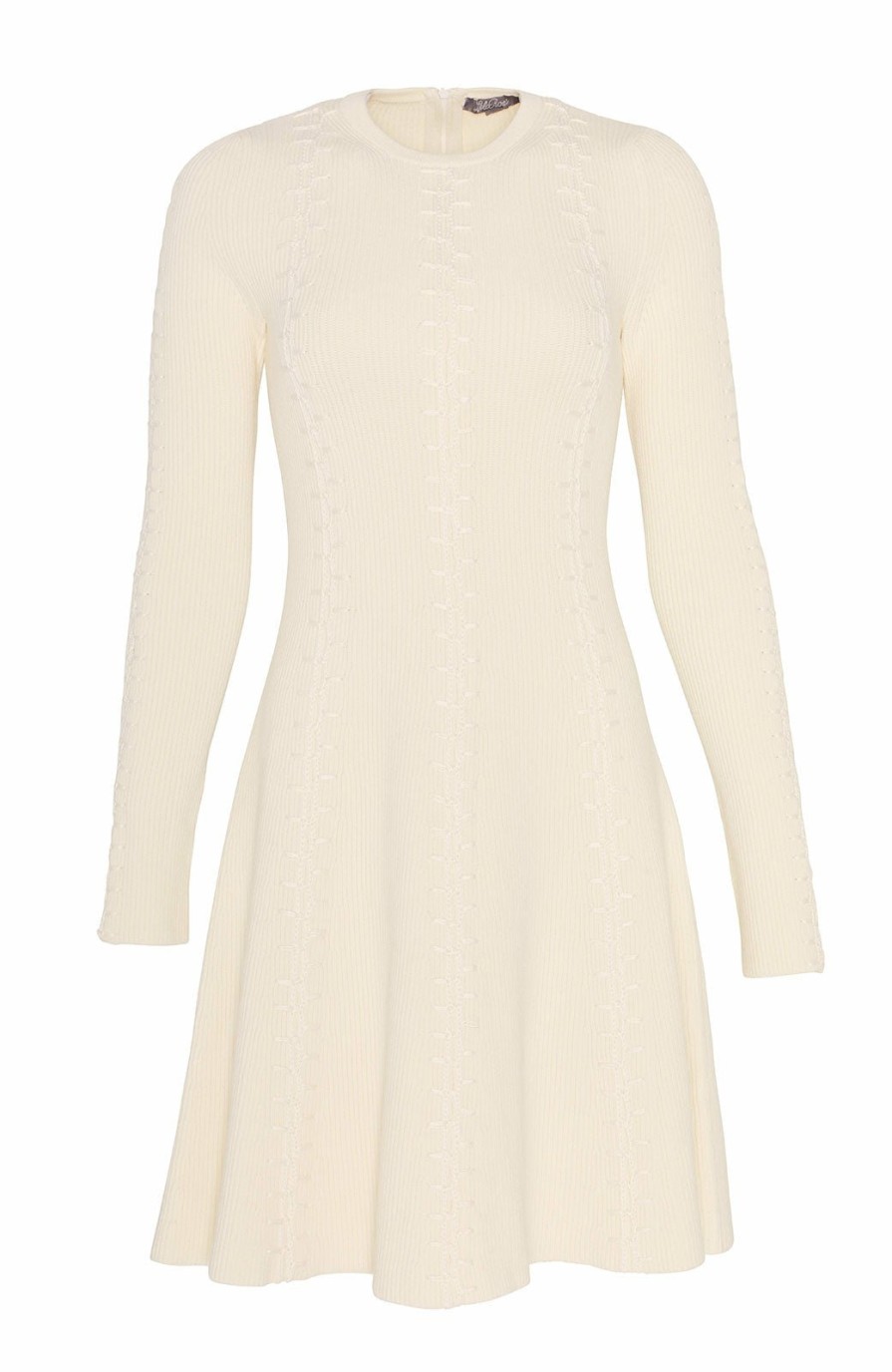 CLOTHING Lela Rose | Embroidered Seam Rib Knit Fit And Flare Dress Ivory