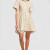 CLOTHING Lela Rose | Striped Taffeta Flare Hem Shirt Dress Sandalwood