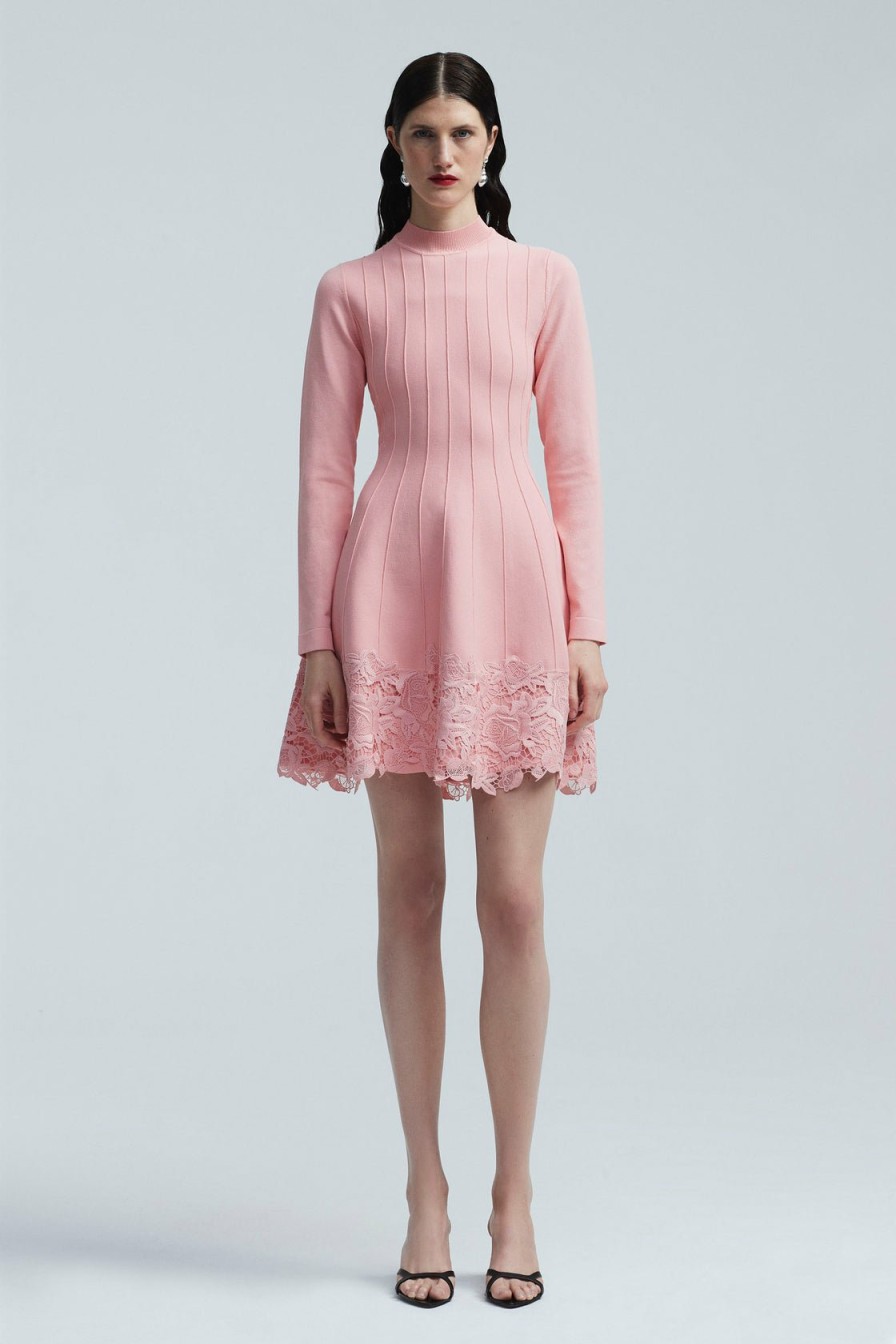 CLOTHING Lela Rose | Guipure Applique Knit Georgia Dress Blush/Blush