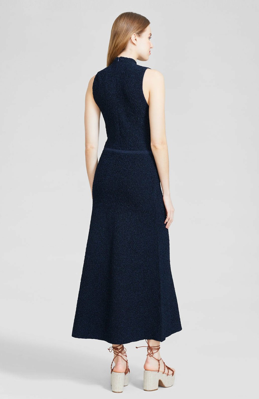 CLOTHING Lela Rose | Lurex Knit Mock Neck Midi Dress Navy