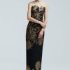 CLOTHING Lela Rose | Floral Metallic Jacquard Strapless Column Dress Black