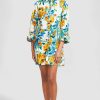 CLOTHING Lela Rose | Floral Poplin Shirt Dress With Puff Cuff Detail Ivory Multi