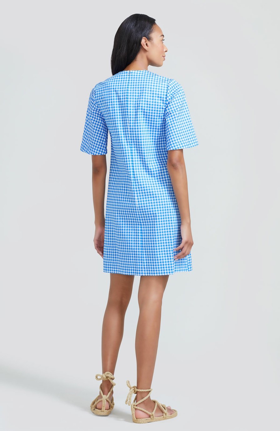 CLOTHING Lela Rose | Tulip Printed Gingham Tunic Dress Sky