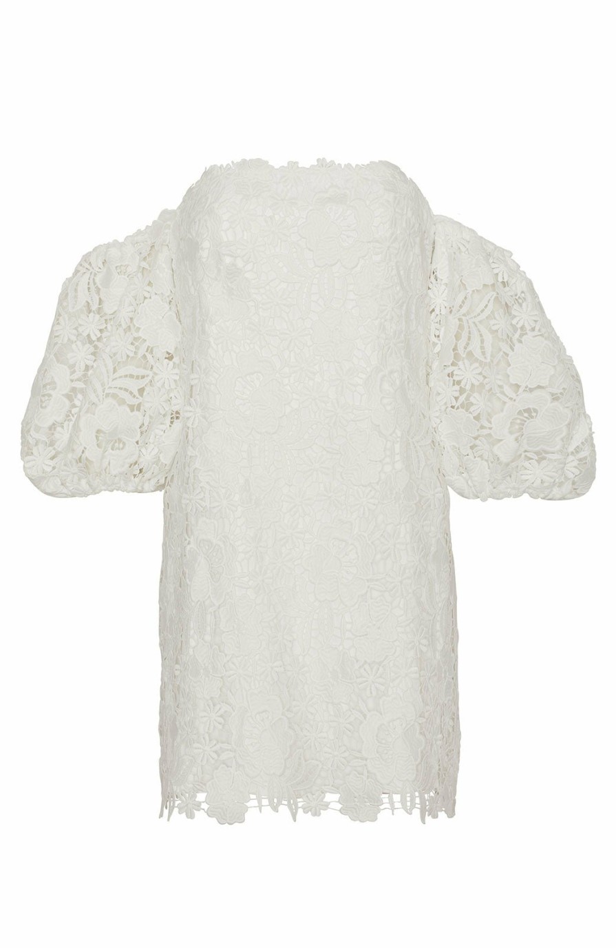 CLOTHING Lela Rose | Floral Lace Puff Sleeve Mini Dress White