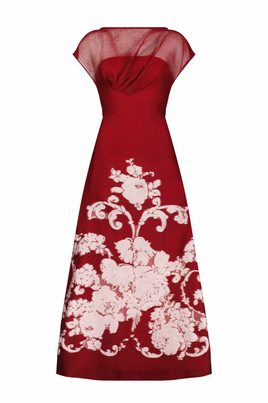 CLOTHING Lela Rose | Baroque Floral Fil Coupe Evelyn Dress Scarlet