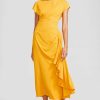 CLOTHING Lela Rose | Textured Crepe Side Ruched Sheath Tangerine