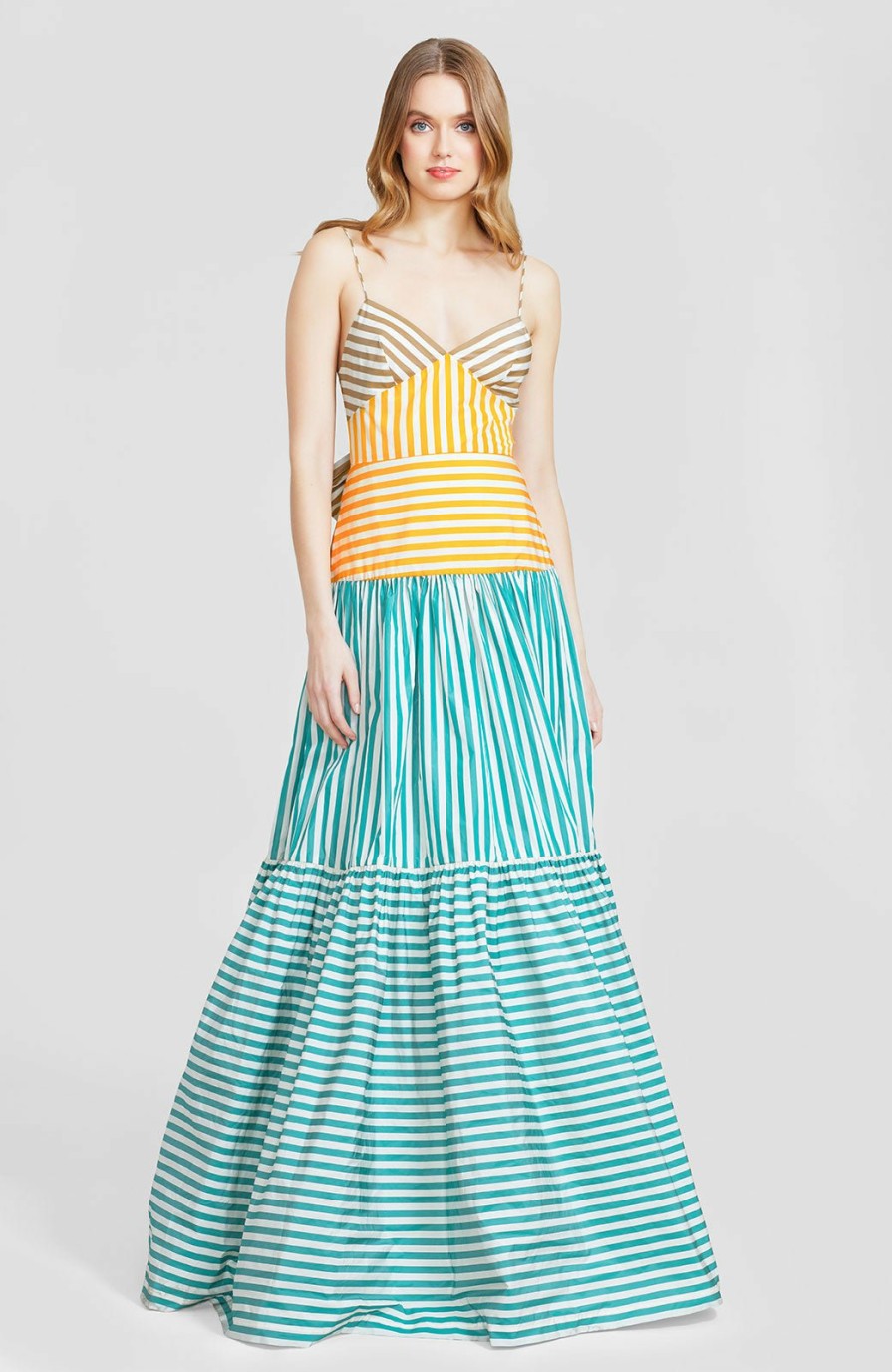 CLOTHING Lela Rose | Striped Taffeta Tiered Gown Multi