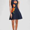 CLOTHING Lela Rose | Floral Jacquard Knit Sleeveless Dress Navy/Tangerine