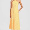 CLOTHING Lela Rose | Striped Taffeta Halter Midi Dress Tangerine