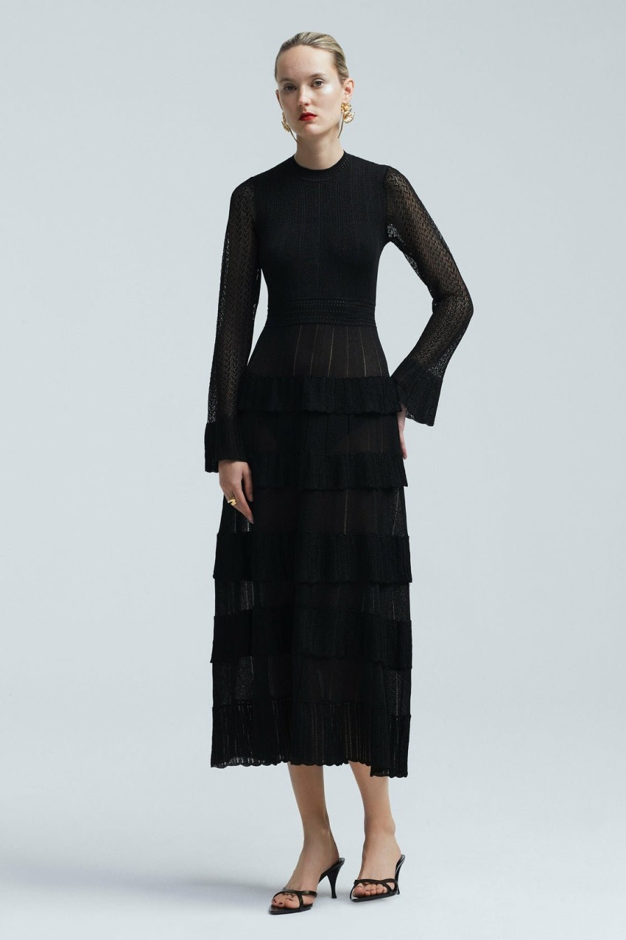 CLOTHING Lela Rose | Ruffle Detail Knit Piper Dress Black