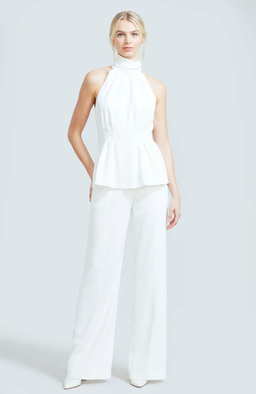 CLOTHING Lela Rose | Stretch Crepe Seamed Detail Maggie Pant White