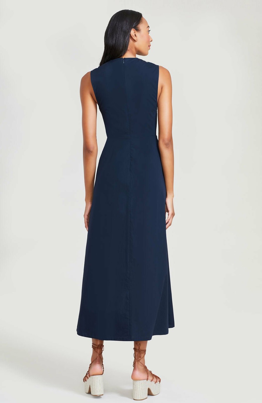 CLOTHING Lela Rose | Cotton Poplin Button Detail Midi Dress Navy