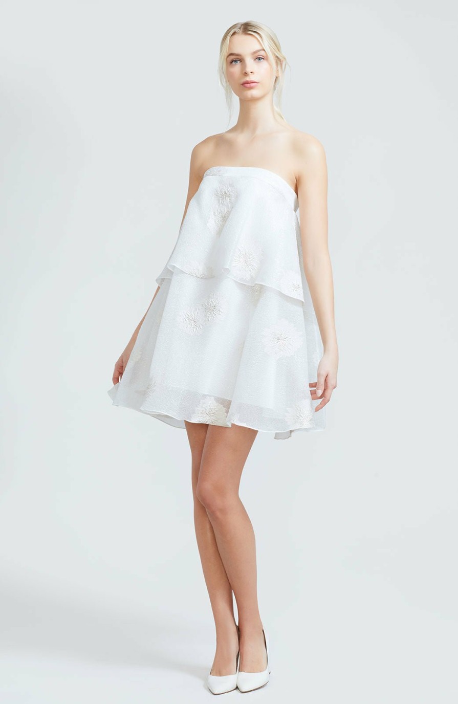 CLOTHING Lela Rose | Waterfall Fil Coupe Strapless Tiered Dress Soft White