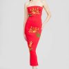 CLOTHING Lela Rose | Floral Jacquard Knit Strapless Midi Dress Red/Tangerine