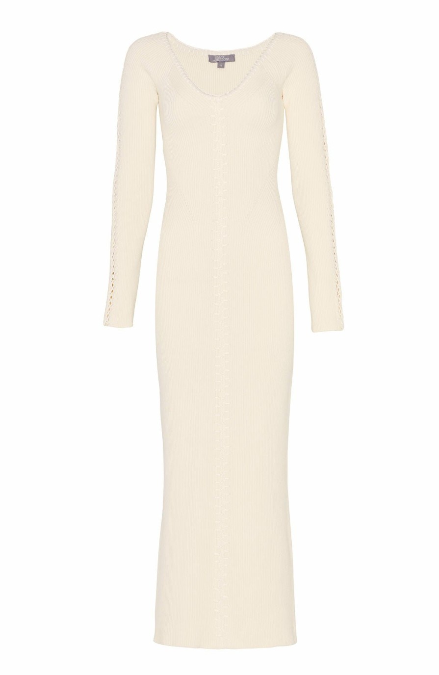 CLOTHING Lela Rose | Embroidered Seam Rib Knit Off The Shoulder Midi Dress Ivory