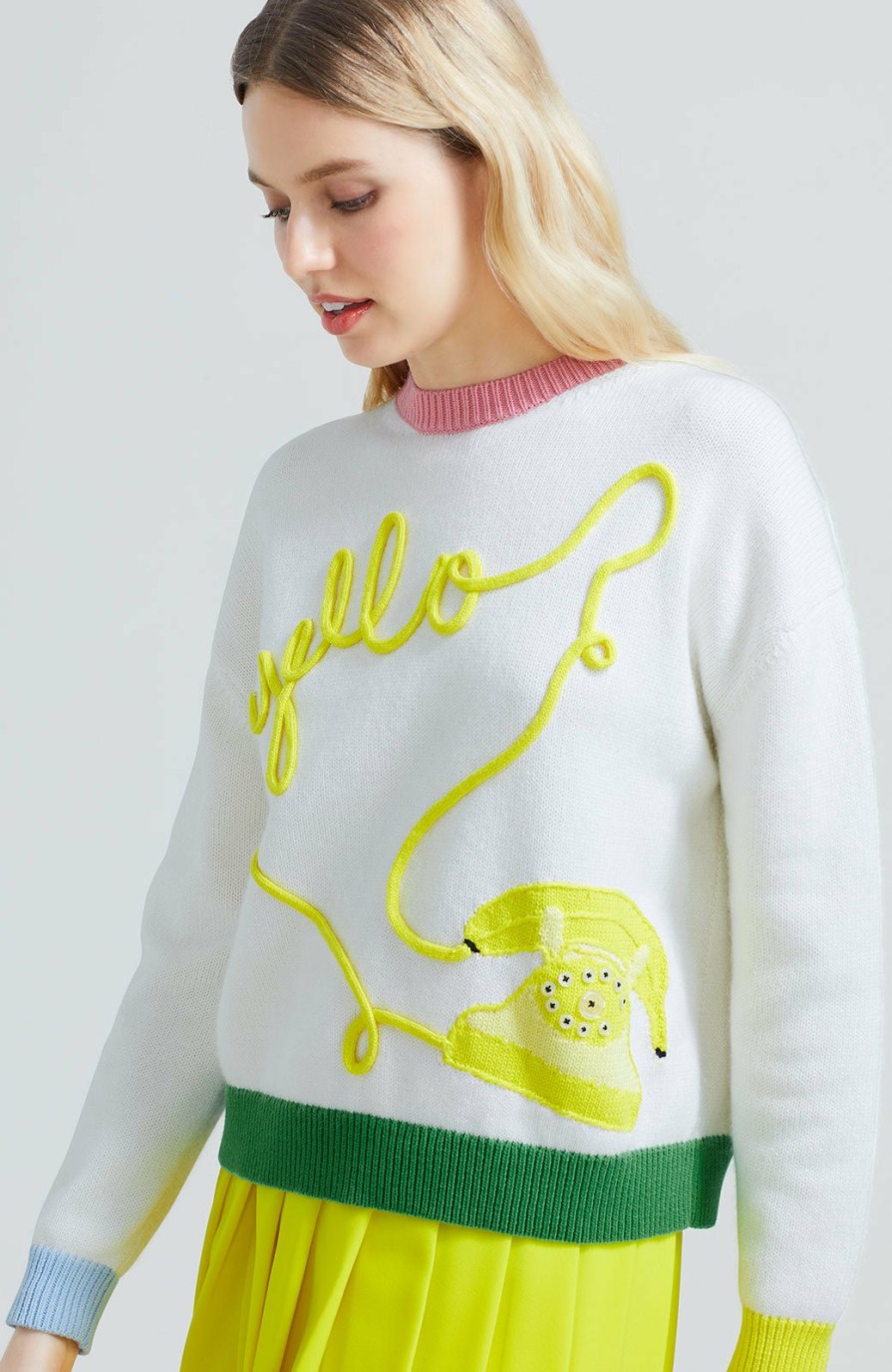 CLOTHING Lela Rose | Novelty Knit Banana Phone Sweater Ivory Multi