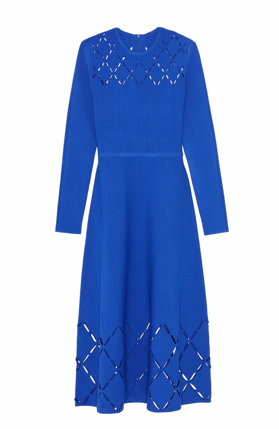 CLOTHING Lela Rose | Diamond Detail Knit Long Sleeve Midi Dress Cobalt