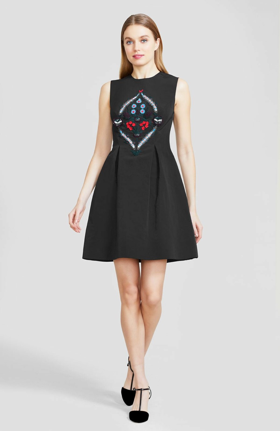 CLOTHING Lela Rose | Embroidered Faille Betsy Dress Black