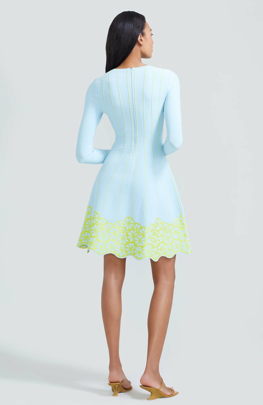 CLOTHING Lela Rose | Linear Knit Long Sleeve Dress Sky