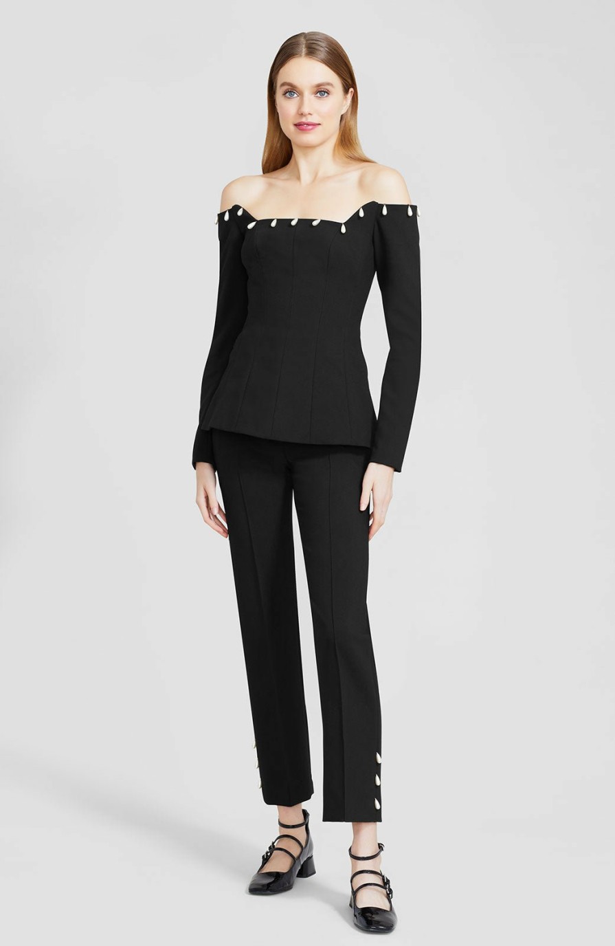 CLOTHING Lela Rose | Stretch Twill Demi Pant With Pearl Detail Black