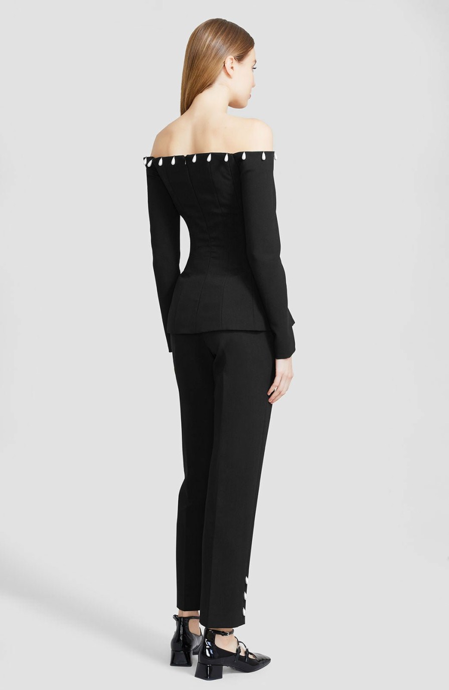 CLOTHING Lela Rose | Stretch Twill Demi Pant With Pearl Detail Black