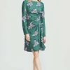 CLOTHING Lela Rose | Floral Printed Crepe Long Sleeve Side Ruched Dress Sage