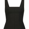 CLOTHING Lela Rose | Stretch Twill Square Neck Top Black