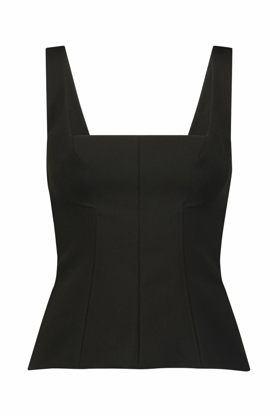 CLOTHING Lela Rose | Stretch Twill Square Neck Top Black