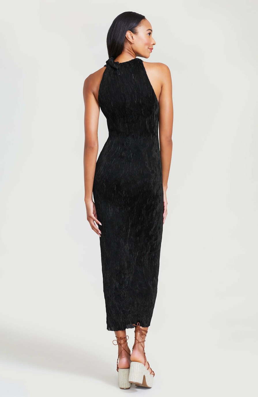 CLOTHING Lela Rose | Crushed Plisse Cowl Neck Sheath Black