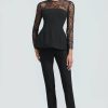 CLOTHING Lela Rose | Swirl Dot Tulle Long Sleeve Top Black